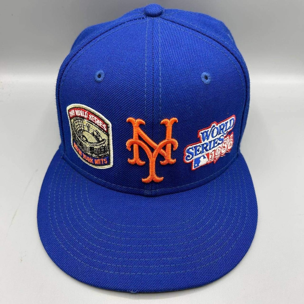 New York Mets Hat Men 7 1/4 Blue World Series 59Fifty New Era Fitted Cap Wool